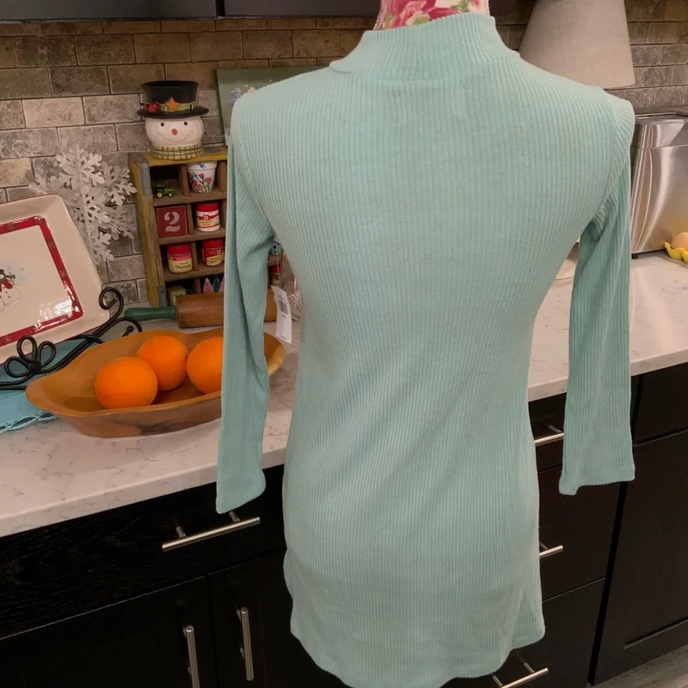Old Navy Girls Sweater Dress Sz Medium 8 Mock Neck Mint Green Ribbed Soft New